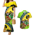 Raiders Rugby ANZAC Day Couples Matching Mermaid Dress and Hawaiian Shirt Green Machine Mascot Rosemary Starry Night
