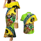 Raiders Rugby ANZAC Day Couples Matching Mermaid Dress and Hawaiian Shirt Green Machine Mascot Rosemary Starry Night