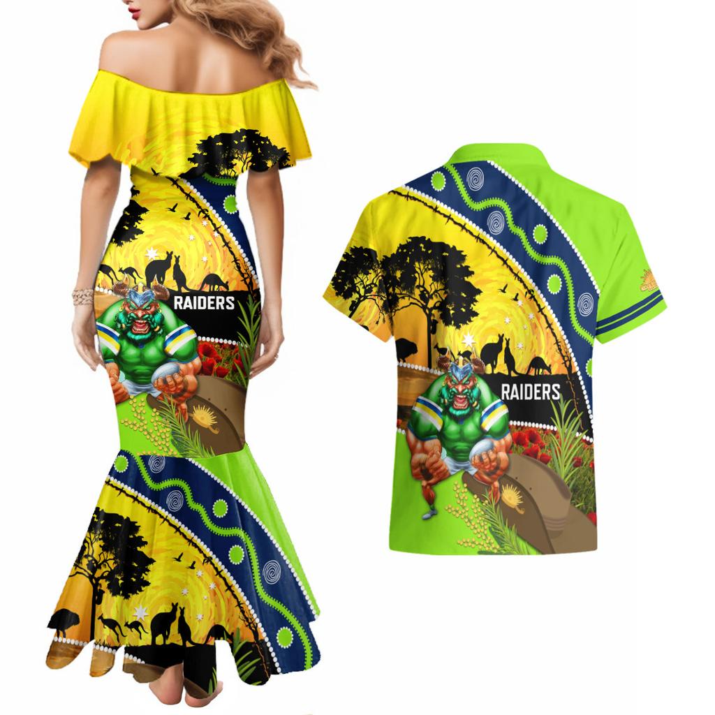 Raiders Rugby ANZAC Day Couples Matching Mermaid Dress and Hawaiian Shirt Green Machine Mascot Rosemary Starry Night