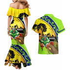 Raiders Rugby ANZAC Day Couples Matching Mermaid Dress and Hawaiian Shirt Green Machine Mascot Rosemary Starry Night