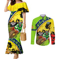 Raiders Rugby ANZAC Day Couples Matching Mermaid Dress and Long Sleeve Button Shirt Green Machine Mascot Rosemary Starry Night