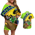 Raiders Rugby ANZAC Day Couples Matching Off Shoulder Short Dress and Hawaiian Shirt Green Machine Mascot Rosemary Starry Night