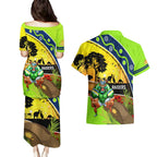 Raiders Rugby ANZAC Day Couples Matching Puletasi and Hawaiian Shirt Green Machine Mascot Rosemary Starry Night