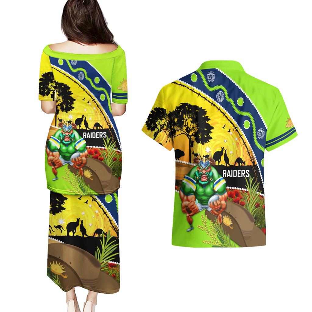 Raiders Rugby ANZAC Day Couples Matching Puletasi and Hawaiian Shirt Green Machine Mascot Rosemary Starry Night