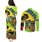 Raiders Rugby ANZAC Day Couples Matching Puletasi and Long Sleeve Button Shirt Green Machine Mascot Rosemary Starry Night