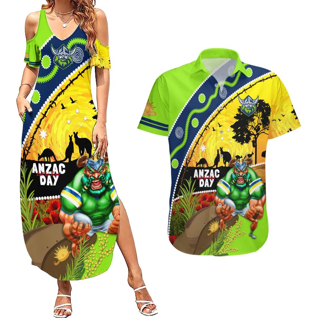 Raiders Rugby ANZAC Day Couples Matching Summer Maxi Dress and Hawaiian Shirt Green Machine Mascot Rosemary Starry Night