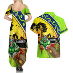Raiders Rugby ANZAC Day Couples Matching Summer Maxi Dress and Hawaiian Shirt Green Machine Mascot Rosemary Starry Night