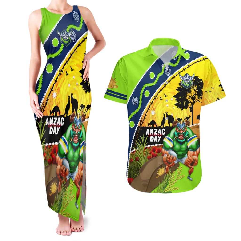 Raiders Rugby ANZAC Day Couples Matching Tank Maxi Dress and Hawaiian Shirt Green Machine Mascot Rosemary Starry Night