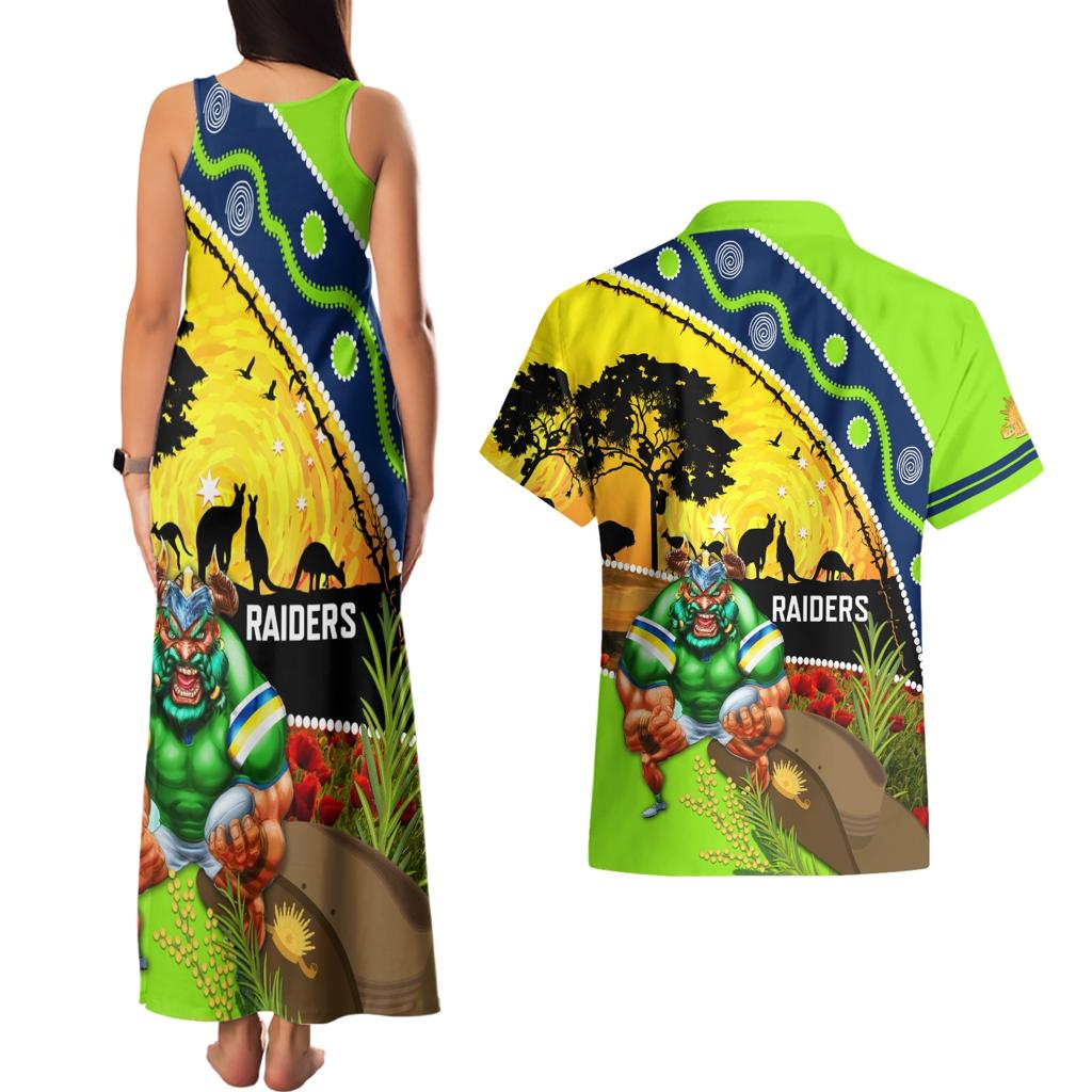 Raiders Rugby ANZAC Day Couples Matching Tank Maxi Dress and Hawaiian Shirt Green Machine Mascot Rosemary Starry Night
