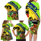 Raiders Rugby ANZAC Day Family Matching Long Sleeve Bodycon Dress and Hawaiian Shirt Green Machine Mascot Rosemary Starry Night