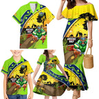 Raiders Rugby ANZAC Day Family Matching Mermaid Dress and Hawaiian Shirt Green Machine Mascot Rosemary Starry Night
