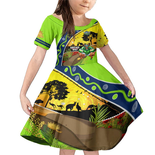 Raiders Rugby ANZAC Day Family Matching Mermaid Dress and Hawaiian Shirt Green Machine Mascot Rosemary Starry Night