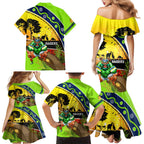Raiders Rugby ANZAC Day Family Matching Mermaid Dress and Hawaiian Shirt Green Machine Mascot Rosemary Starry Night