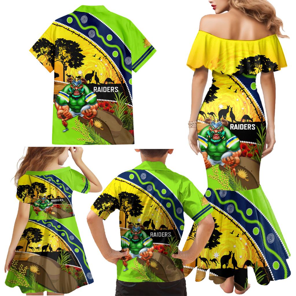 Raiders Rugby ANZAC Day Family Matching Mermaid Dress and Hawaiian Shirt Green Machine Mascot Rosemary Starry Night