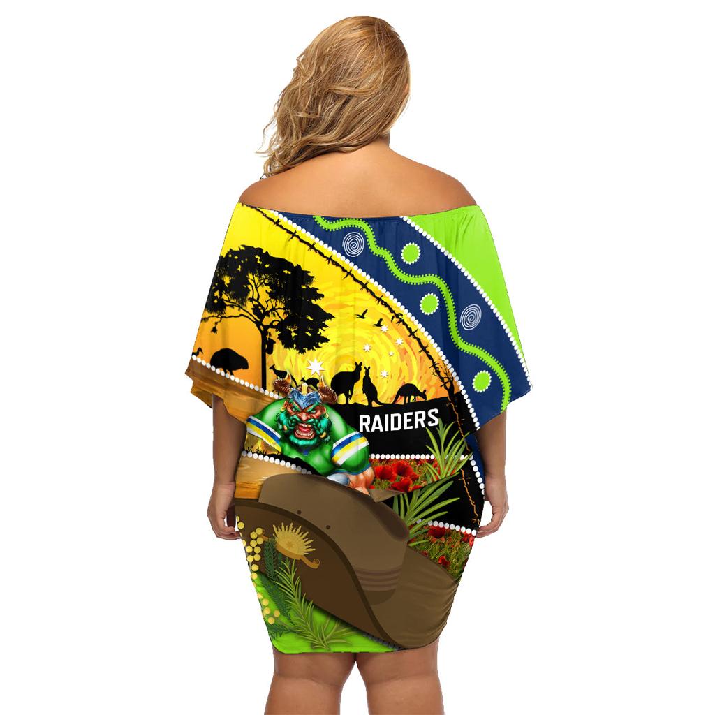 Raiders Rugby ANZAC Day Family Matching Off Shoulder Short Dress and Hawaiian Shirt Green Machine Mascot Rosemary Starry Night