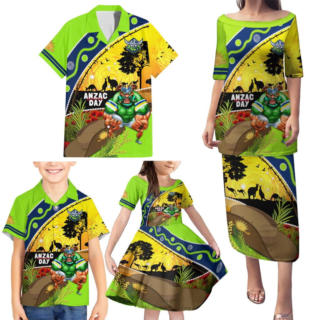 Raiders Rugby ANZAC Day Family Matching Puletasi and Hawaiian Shirt Green Machine Mascot Rosemary Starry Night