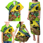 Raiders Rugby ANZAC Day Family Matching Puletasi and Hawaiian Shirt Green Machine Mascot Rosemary Starry Night