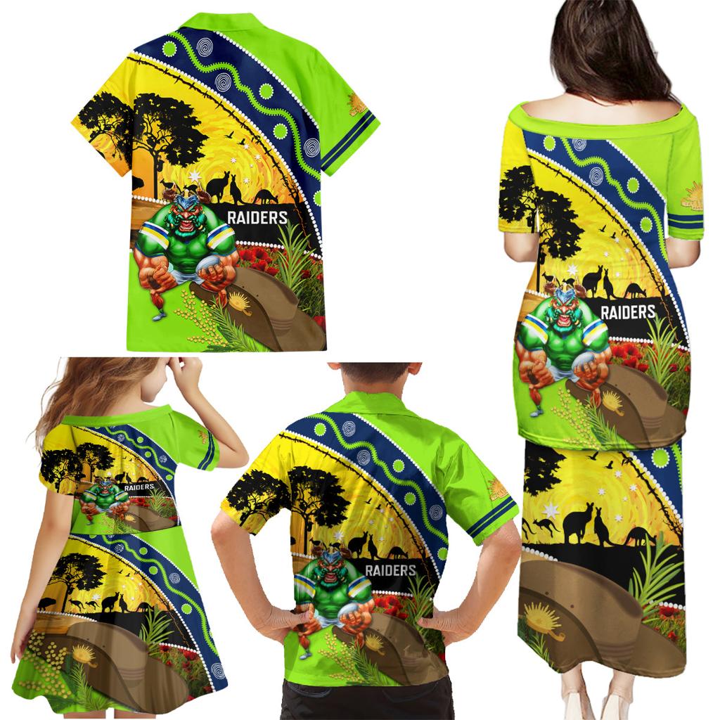 Raiders Rugby ANZAC Day Family Matching Puletasi and Hawaiian Shirt Green Machine Mascot Rosemary Starry Night