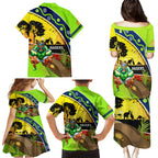 Raiders Rugby ANZAC Day Family Matching Puletasi and Hawaiian Shirt Green Machine Mascot Rosemary Starry Night