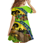 Raiders Rugby ANZAC Day Family Matching Short Sleeve Bodycon Dress and Hawaiian Shirt Green Machine Mascot Rosemary Starry Night
