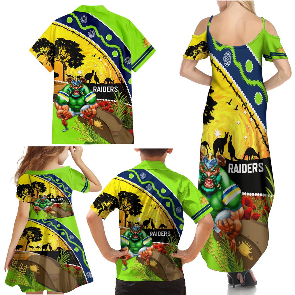 Raiders Rugby ANZAC Day Family Matching Summer Maxi Dress and Hawaiian Shirt Green Machine Mascot Rosemary Starry Night