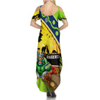 Raiders Rugby ANZAC Day Family Matching Summer Maxi Dress and Hawaiian Shirt Green Machine Mascot Rosemary Starry Night