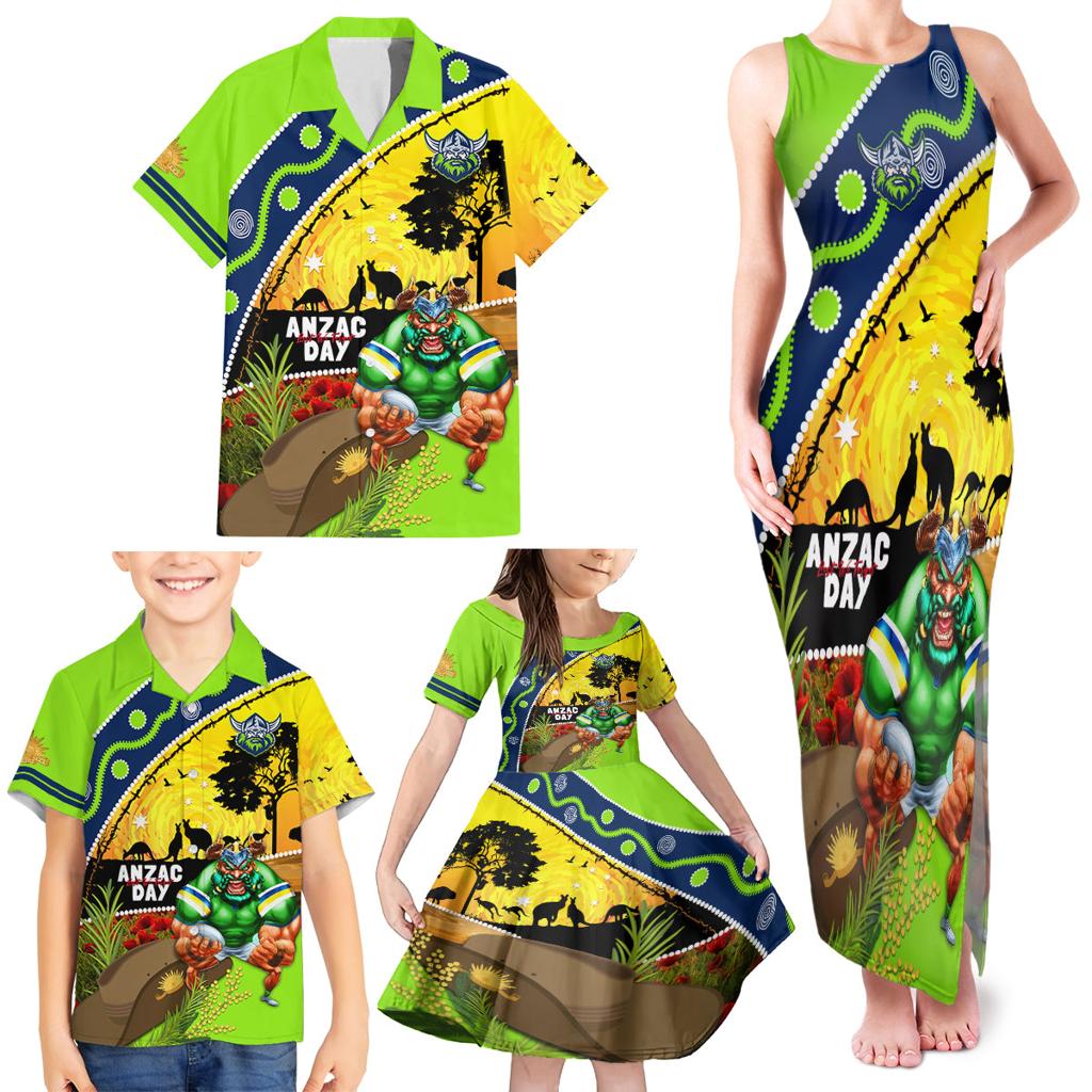 Raiders Rugby ANZAC Day Family Matching Tank Maxi Dress and Hawaiian Shirt Green Machine Mascot Rosemary Starry Night