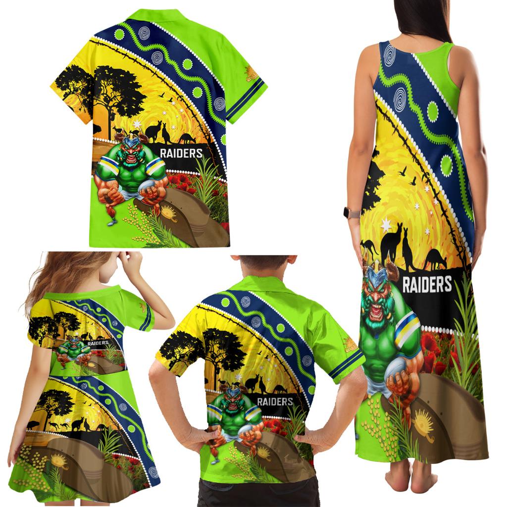 Raiders Rugby ANZAC Day Family Matching Tank Maxi Dress and Hawaiian Shirt Green Machine Mascot Rosemary Starry Night