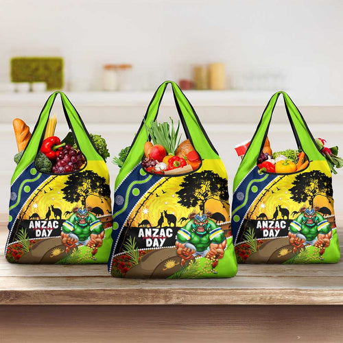 Raiders Rugby ANZAC Day Grocery Bag Green Machine Mascot Rosemary Starry Night