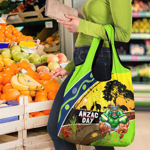 Raiders Rugby ANZAC Day Grocery Bag Green Machine Mascot Rosemary Starry Night