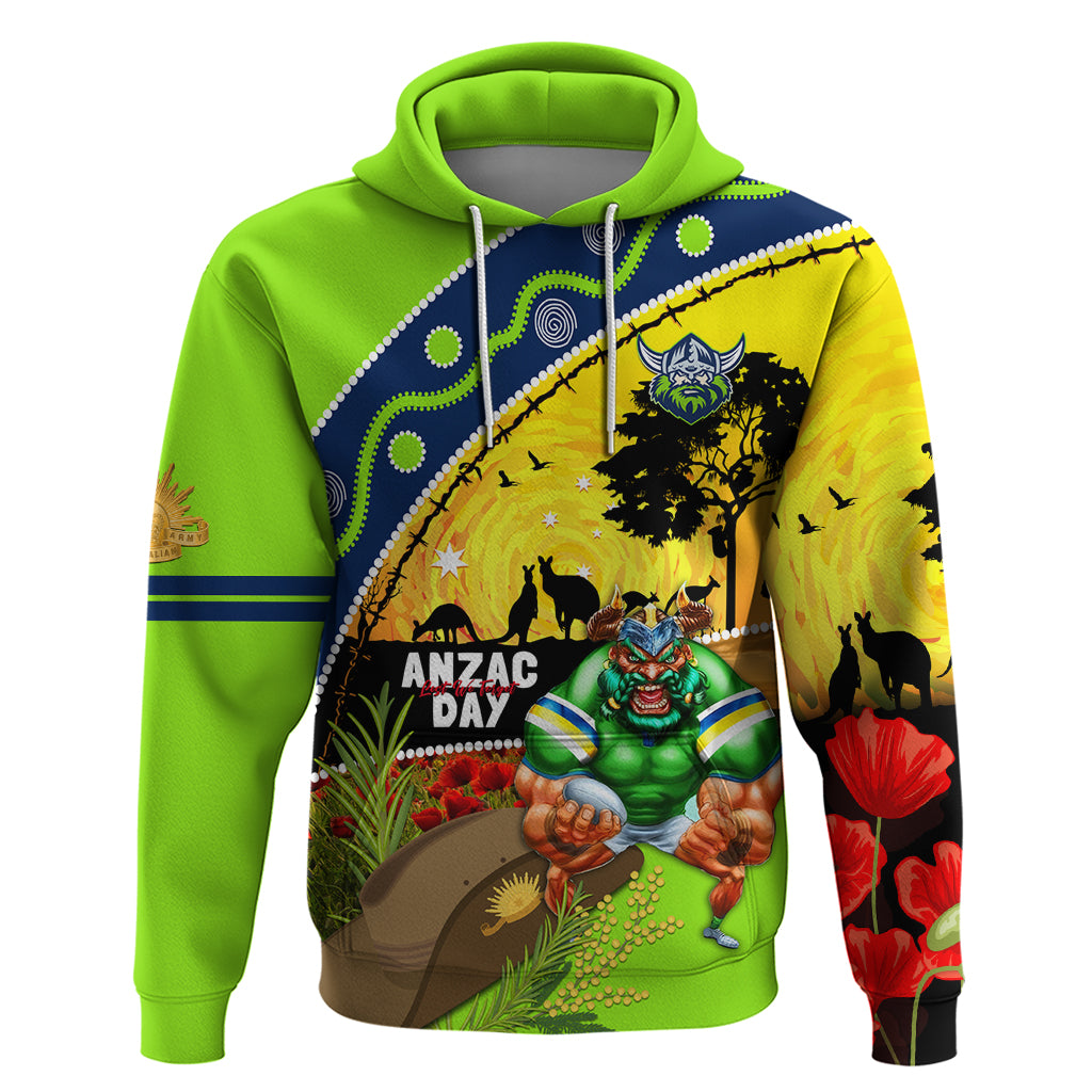 Raiders Rugby ANZAC Day Hoodie Green Machine Mascot Rosemary Starry Night