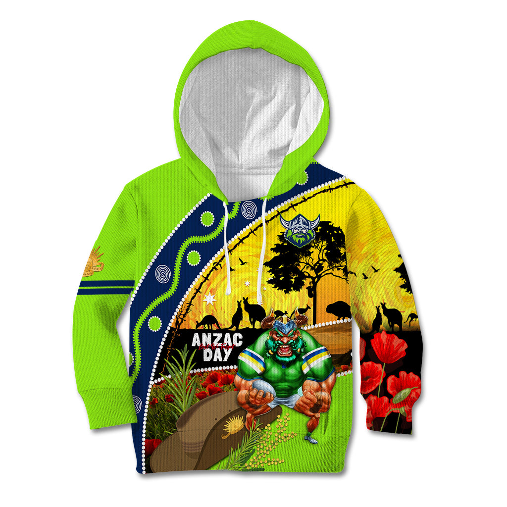 Raiders Rugby ANZAC Day Kid Hoodie Green Machine Mascot Rosemary Starry Night