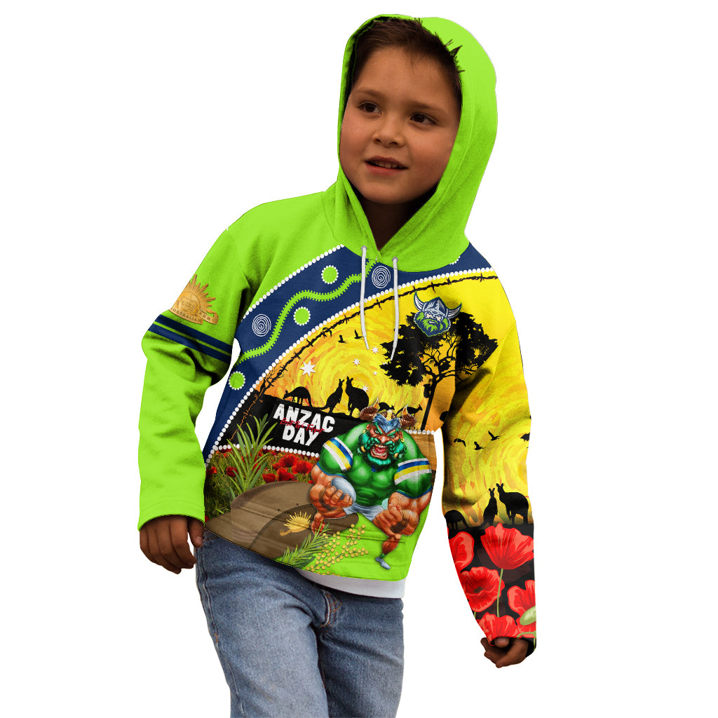 Raiders Rugby ANZAC Day Kid Hoodie Green Machine Mascot Rosemary Starry Night