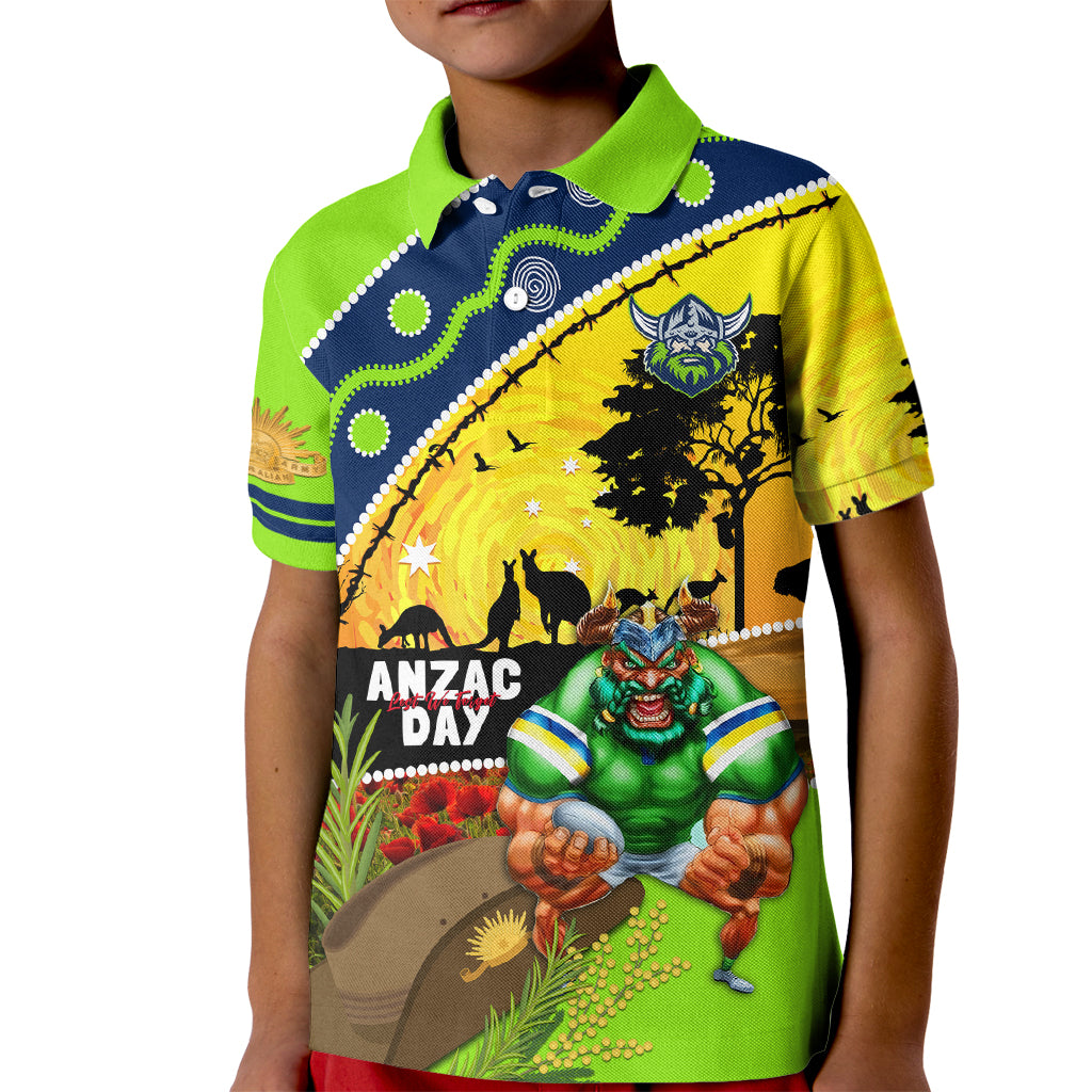 Raiders Rugby ANZAC Day Kid Polo Shirt Green Machine Mascot Rosemary Starry Night