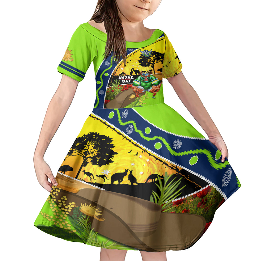 Raiders Rugby ANZAC Day Kid Short Sleeve Dress Green Machine Mascot Rosemary Starry Night