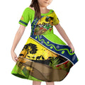 Raiders Rugby ANZAC Day Kid Short Sleeve Dress Green Machine Mascot Rosemary Starry Night