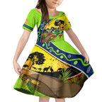 Raiders Rugby ANZAC Day Kid Short Sleeve Dress Green Machine Mascot Rosemary Starry Night