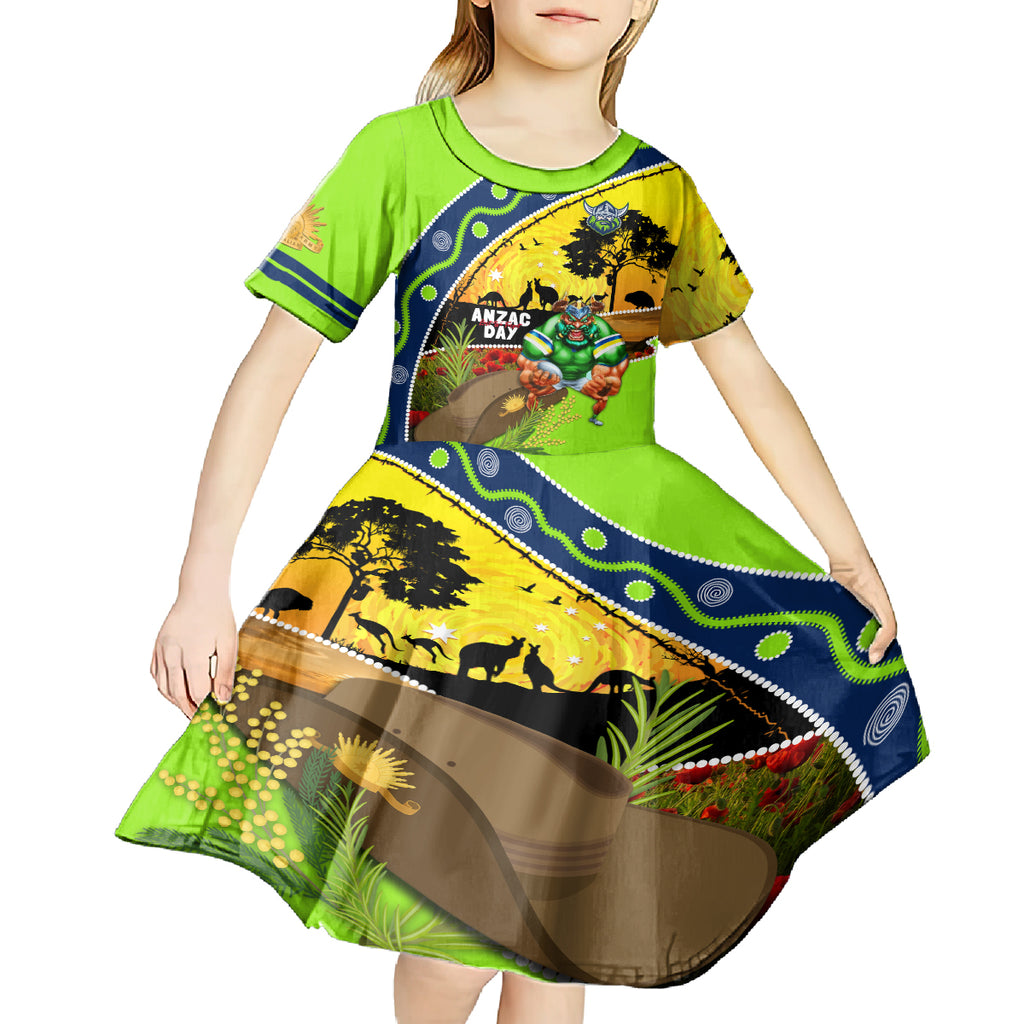 Raiders Rugby ANZAC Day Kid Short Sleeve Dress Green Machine Mascot Rosemary Starry Night