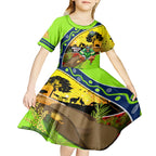 Raiders Rugby ANZAC Day Kid Short Sleeve Dress Green Machine Mascot Rosemary Starry Night