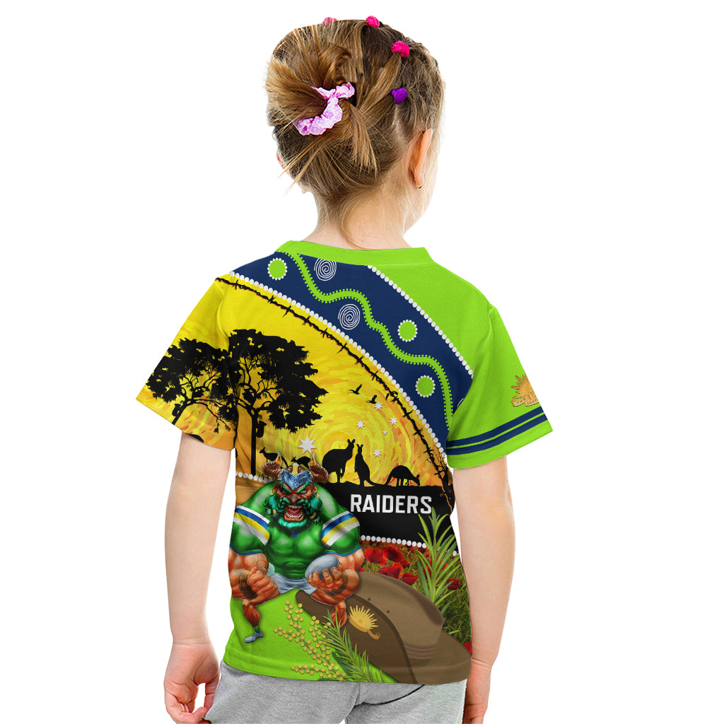 Raiders Rugby ANZAC Day Kid T Shirt Green Machine Mascot Rosemary Starry Night