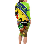 Raiders Rugby ANZAC Day Long Sleeve Bodycon Dress Green Machine Mascot Rosemary Starry Night