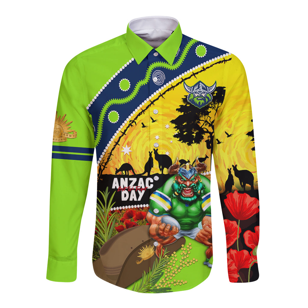 Raiders Rugby ANZAC Day Long Sleeve Button Shirt Green Machine Mascot Rosemary Starry Night
