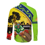 Raiders Rugby ANZAC Day Long Sleeve Button Shirt Green Machine Mascot Rosemary Starry Night