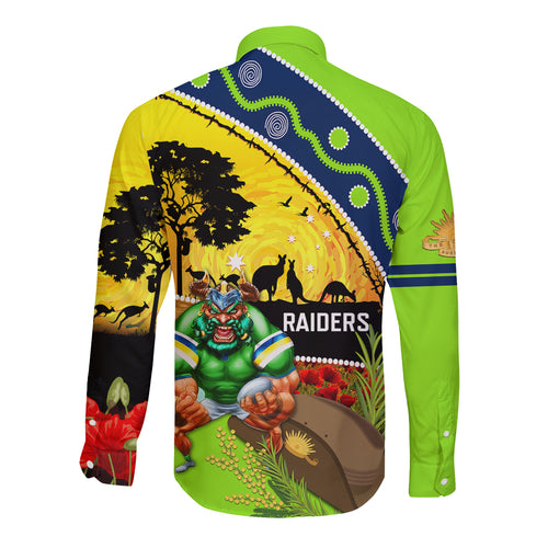Raiders Rugby ANZAC Day Long Sleeve Button Shirt Green Machine Mascot Rosemary Starry Night