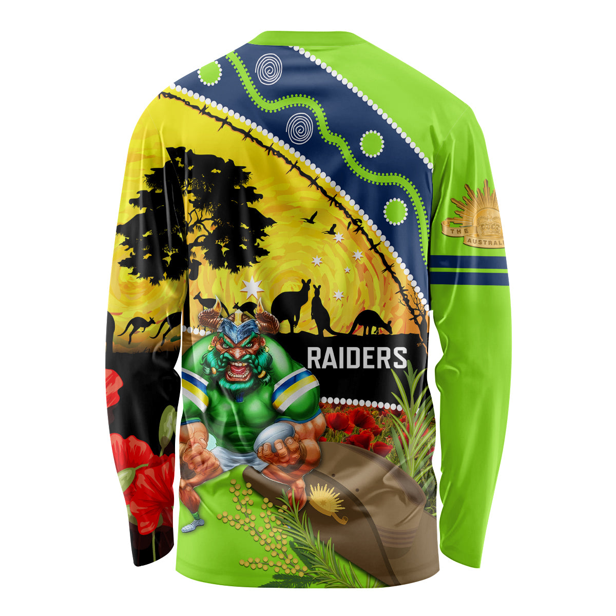 Raiders Rugby ANZAC Day Long Sleeve Shirt Green Machine Mascot Rosemary Starry Night
