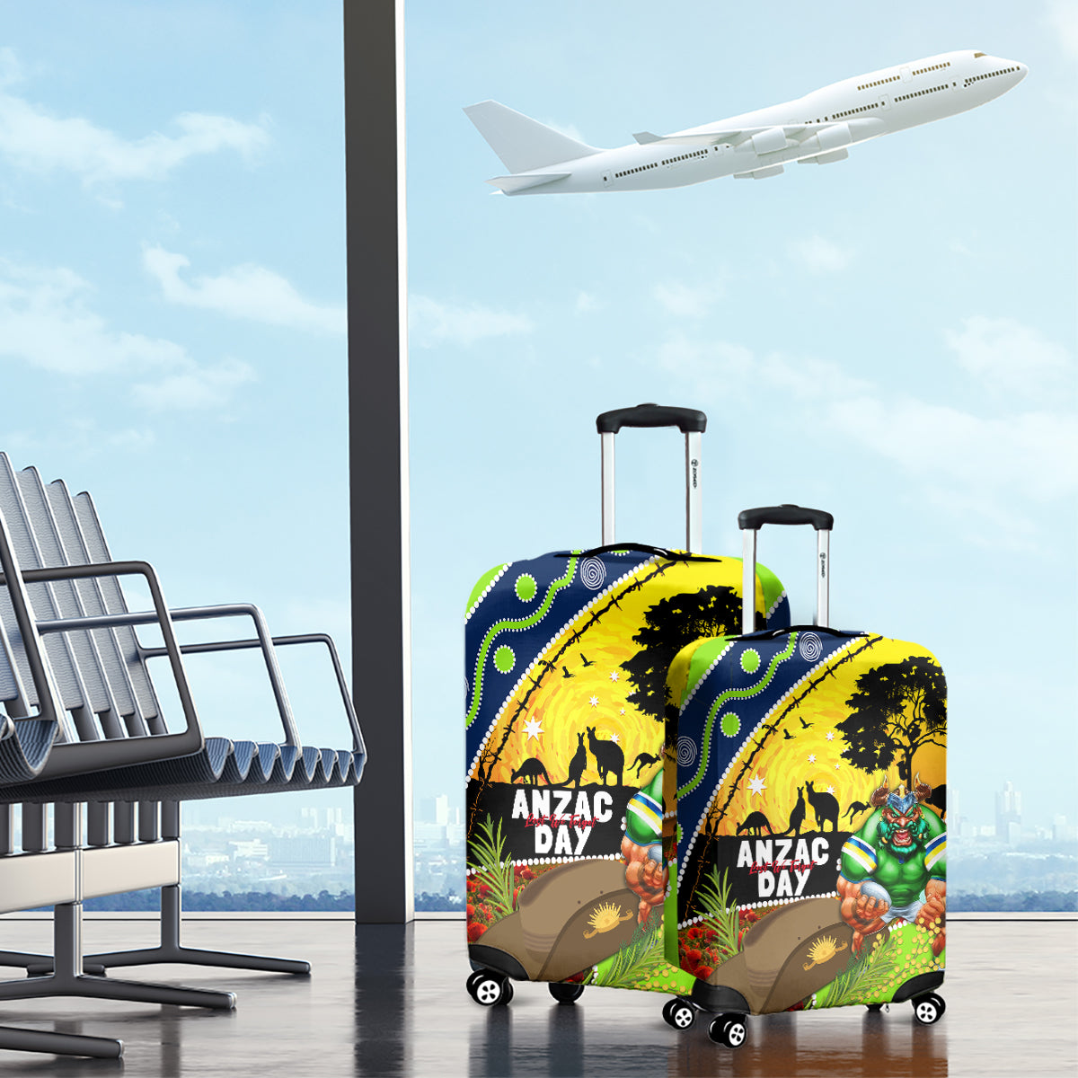 Raiders Rugby ANZAC Day Luggage Cover Green Machine Mascot Rosemary Starry Night