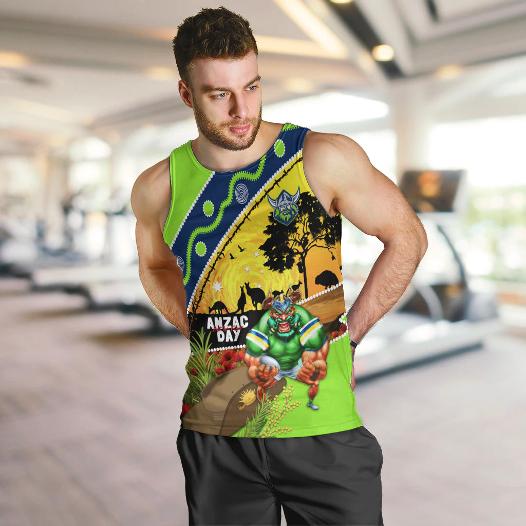 Raiders Rugby ANZAC Day Men Tank Top Green Machine Mascot Rosemary Starry Night