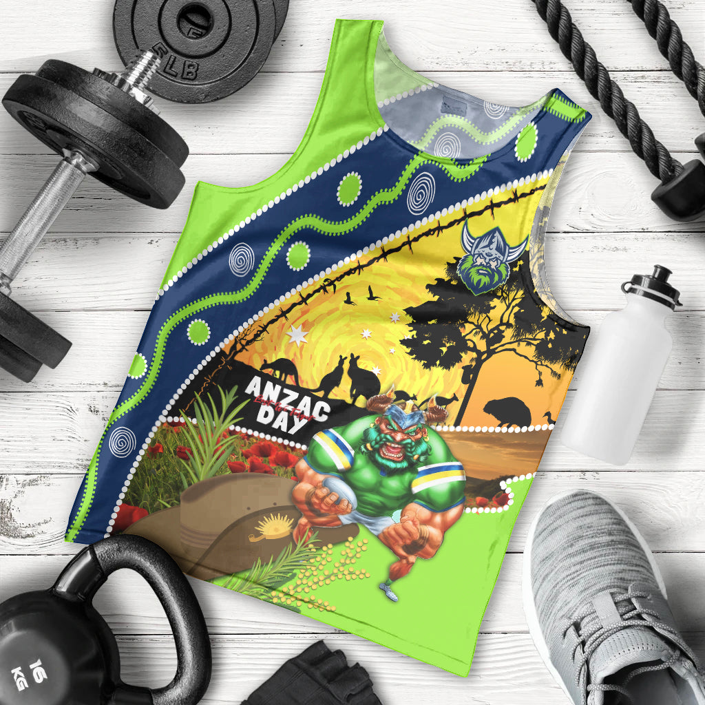 Raiders Rugby ANZAC Day Men Tank Top Green Machine Mascot Rosemary Starry Night