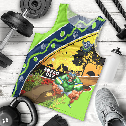 Raiders Rugby ANZAC Day Men Tank Top Green Machine Mascot Rosemary Starry Night
