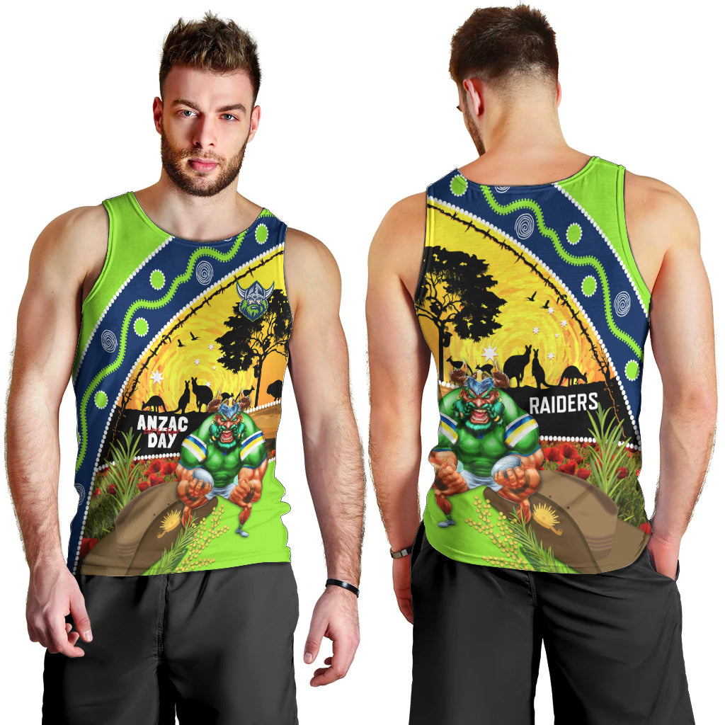 Raiders Rugby ANZAC Day Men Tank Top Green Machine Mascot Rosemary Starry Night